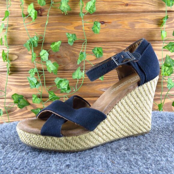 TOMS Women's Ankle Strap Black Fabric Sz 6.5‎ Medium Used 2025 - Picture 1 of 7